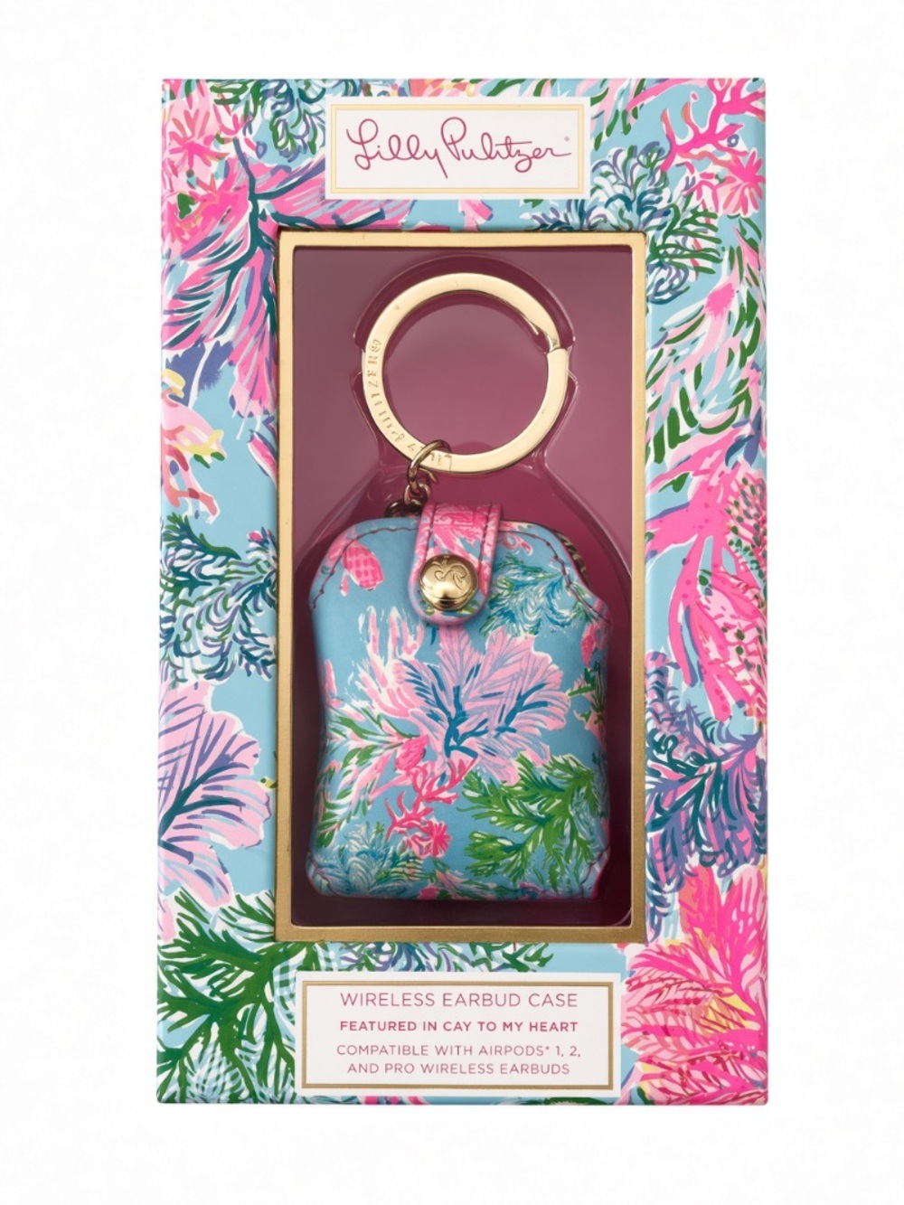 Lilly Pulitzer Floral Wireless Earbud Case Keychain Blue Pink Green NEW